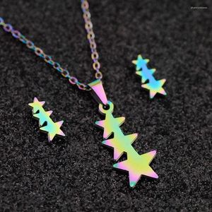 WANGAIYAO – ensemble collier et boucles d'oreilles, pendentif étoile à cinq branches, sept couleurs, personnalité assortie, chaîne de clavicule colorée, oreille