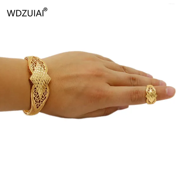 Collier Boucles D'oreilles Ensemble WDZUIAI Dubaï Or Couleur Top Qualité Peut Ouvrir BraceletRing Pour Femmes Hommes Filles Bijoux De Mariage Africain Arabe Français