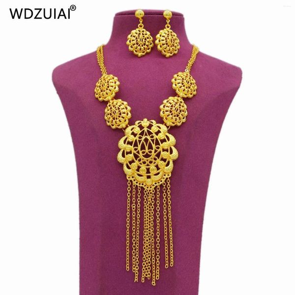 Collier et boucles d'oreilles ensemble WDZUIAI éthiopien couleur or glands collier boucles d'oreilles pour femmes bijoux de mariage de mariée africain arabe espagne fête douce