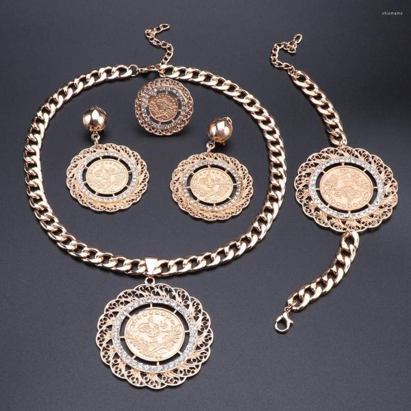 Conjunto de pendientes de collar, pulsera africana de boda, anillo de pendientes, joyería de Color dorado de Dubái a la moda, venta al por mayor