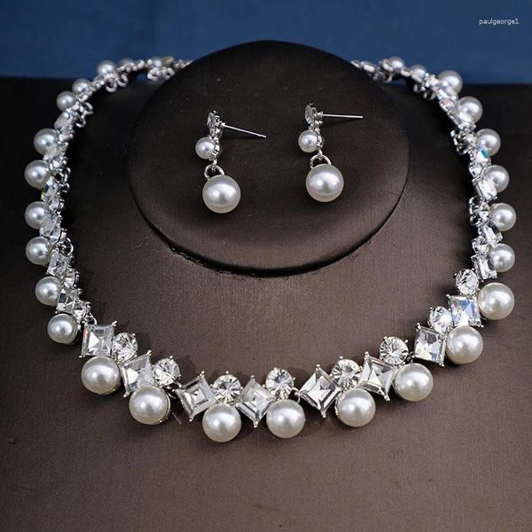 Pendientes de collar Juego de boda de la moda de la boda IMITACIÓN Pearl Pearring Bridal para mujeres Party de diamantes de diario inferior Gif gif