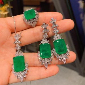 Ketting Oorbellen Set Bruiloft Verloving Blauwe Imitatie Paraiba Toermalijn Edelsteen Ruby Emerald Hanger Ring Fijne sieraden