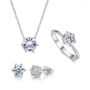 Conjunto de collar y pendientes para mujer, collares de cristal de circón nupcial, anillo de moda, accesorios de compromiso de matrimonio, regalos