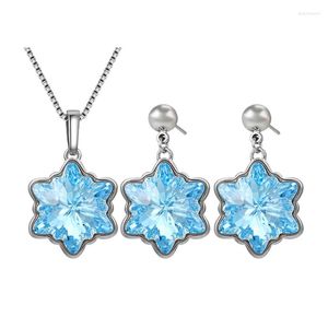 Collier Boucles D'oreilles Ensemble De Bijoux De Mariage Avec Cristal Autrichien Pour Les Femmes Partie Luxueux Flocon De Neige Conception Pendentif Et Piercing Boucles D'oreilles Bijoux