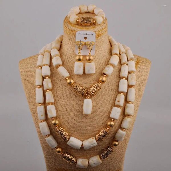 Ensemble de boucles d'oreilles et collier, bijoux de mariage, accessoires de mariée africaine, femme nigériane, perle de corail naturelle blanche, AU-498