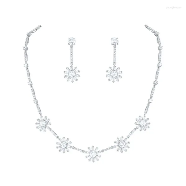 Ensemble collier et boucles d'oreilles WEIMANJINGDIAN, marque arrivée, fleurs, zircone cubique, cristal, bijoux de mariage en argent rhodié/couleurs or jaune