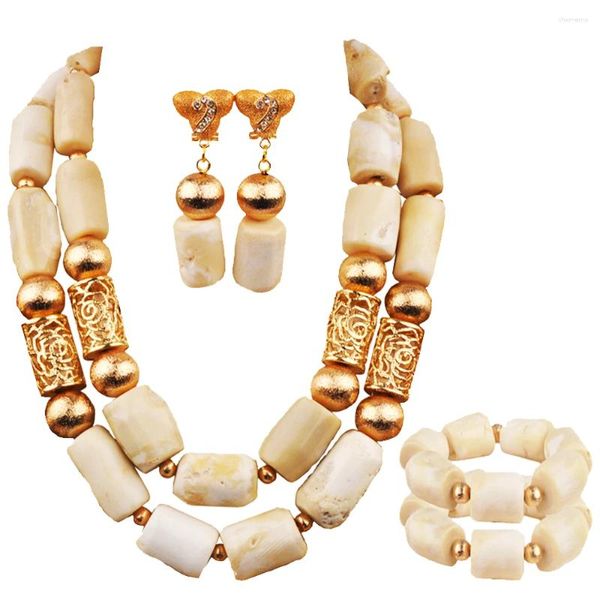 Ensemble collier et boucles d'oreilles en corail blanc, perles africaines, bijoux pour femmes