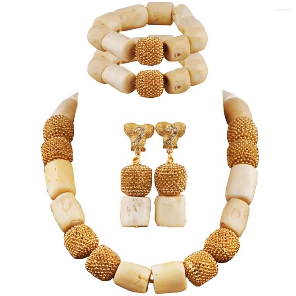 Ensemble collier et boucles d'oreilles en corail blanc, bijoux pour femmes, mariée africaine