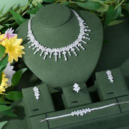 Ketting Oorbellen Set Wit CZ Luxe Afrikaanse Voor Vrouwen Bruiloft Zirkoon Kristal Dubai Bruidssieraden Cadeau N-35