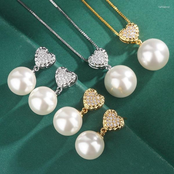 Collier boucles d'oreilles ensemble perle blanche véritable eau douce naturelle boucle d'oreille en forme de coeur amour pendentif mode 2023 bijoux de luxe perles