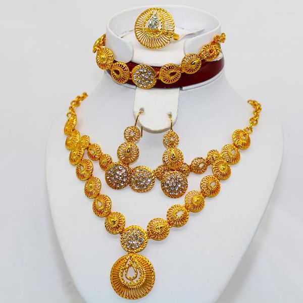 Collier boucles d'oreilles ensemble pierre blanche éthiopien/érythrée/habesha tour de cou couleur jaune ensembles bijoux pour boucle d'oreille/collier femmes cadeau de mariée or