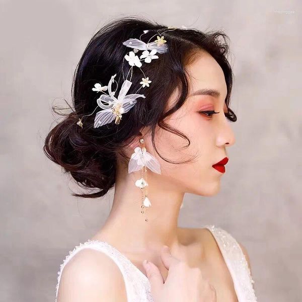Conjunto de collar y pendientes, diadema de flores de hilo blanco con pieza de peinado para mujer, fiesta de boda, Pografía NA