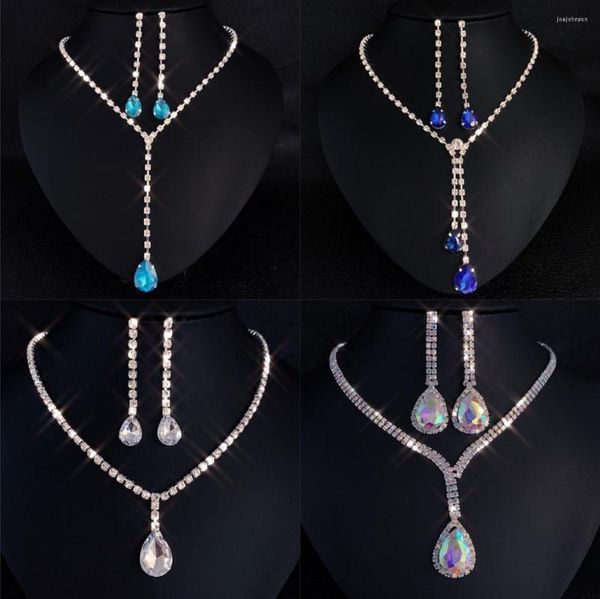 Conjunto de collar y pendientes, venta al por mayor, conjuntos de gotas de tenis de cristal, joyería de compromiso de boda para dama de honor, diamantes de imitación