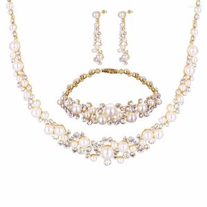 Ketting oorbellen set groothandel mode zilveren kleur kristal parel bruiloft kostuum voor vrouwen bruids