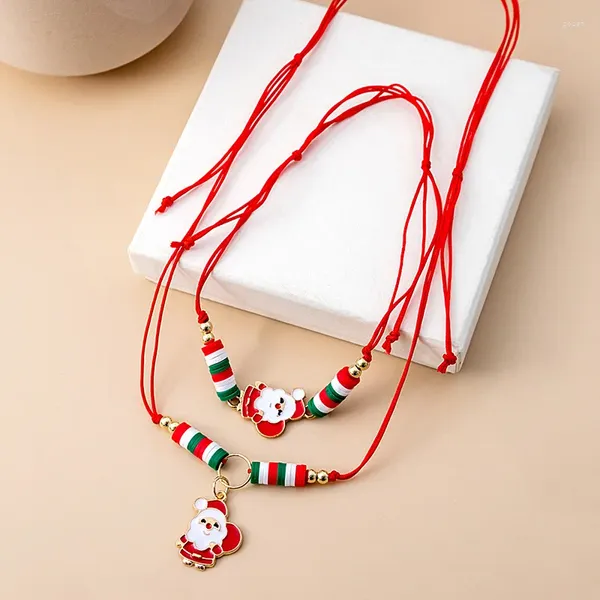 Collier et boucles d'oreilles en gros, cloches d'arbre de noël simples, Bracelet en corde rouge du père noël pour femmes, cadeaux d'année, bijoux à la mode pour filles mignonnes