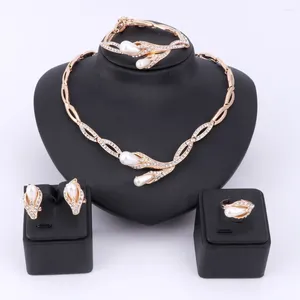 Ketting oorbellen set vrouwen accessoires bruids bruids imitatie parel kristallen armband ring kostuum sieraden