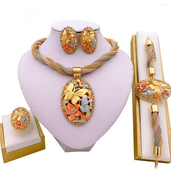 Ensemble collier et boucles d'oreilles pour femmes, bijoux africains, bague en cristal plaqué or, cadeau de mariage