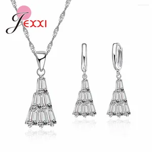 Ketting Oorbellen Set Dames Bruidssieraden 925 Sterling Zilver Mode En Druppeloorbel Kubieke Zirkoon Bruiloft Voor