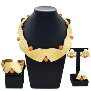 Boucles d'oreilles de collier Femme Femmes Dubaï Bijoux italien Gold plaqué rond de mariage Bracelet de mode