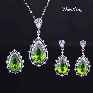 Collier boucles d'oreilles ensemble femmes mode bijoux vert larme Dorp cristal Filre forme Design pendentif colliers ensembles pour mariage de mariée