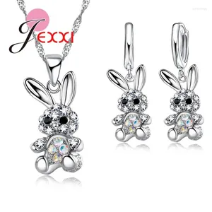 Ketting Oorbellen Set Vrouwen Meisjes Mooie Schattige Dieren Kristal Hangende 925 Sterling Zilveren Kettingen Bijoux