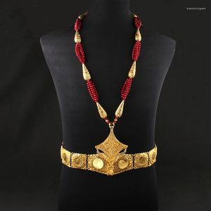 Ketting Oorbellen Set Vrouwen Sieraden Algerije Bruiloft Lange Kraal Borst Ketting Bruids Riem Metalen Taille Elegante Dames Kettingen