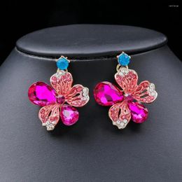 Boucles d'oreilles de collier Fime des femmes bijoux en strass feuille de fleur colorée pour la mariée