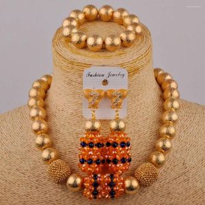 Collier Boucles d'oreilles Set Women's Fashion Jewelry African Bride Marid Marid Robe Accessoires Orange Crystal Perles Nigeria XK-10