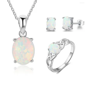 Ensemble de boucles d'oreilles et collier pour femmes, bijoux en opale, pendentif, bague, tendance, cadeau de mariage, à la mode, pour femmes et filles, 2024