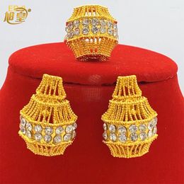 Ensemble de boucles d'oreilles et collier XUHUANG pour mariée éthiopienne, cristal plaqué or 24 carats, bague de mariage de luxe nigérian dubaï, 2 pièces, cadeau