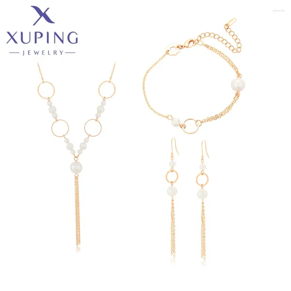 Pendientes de collar Conjunto de joyas Xuping Fashion Simple Charm Imitation Gold Gold Color Pendiendo y para mujeres Regalo de fiesta de bodas