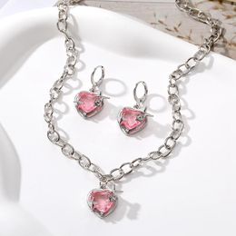 Ketting Oorbellen Set Y2K Kristal Hart Mode Kpop Glanzende Sleutelbeenketting Kettingen Voor Vrouwen Oorbel Meisjes Trend Party Geschenken Sieraden