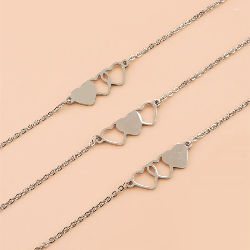 Conjunto de pendientes y collar Y51E 3 piezas/juego de pulseras para amigas 3 piezas de collares de tarjetas de amistad de larga distancia Cadena de clavícula en forma de corazón para hermanas