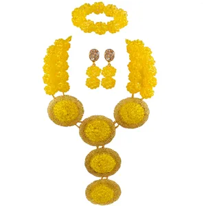 Ensemble collier et boucles d'oreilles boule de cristal jaune, accessoires pour robe de mariée africaine, bijoux à la mode du Nigeria, XK-21