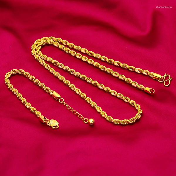 Pendientes de collar Juego de oro amarillo para mujeres Pulseras de cadena retorcida de 3 mm 2 PPC Accesorios de joyería Regalos de fiesta Bijoux