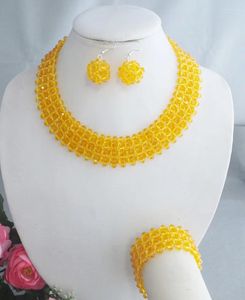 Conjunto de collar y pendientes, joyería de cuentas de cristal africanas de boda nigeriana amarilla