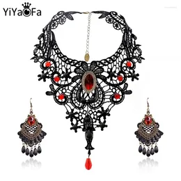 YiYaoFa – ensemble de boucles d'oreilles et collier, bijoux exagérés faits à la main, gothiques en dentelle noire, accessoires de fête pour femmes, FYS-04