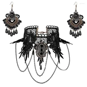 YiYaoFa – ensemble de boucles d'oreilles et collier, bijoux exagérés faits à la main, gothiques en dentelle noire, accessoires de fête pour femmes, FYS-01