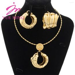 Ensemble collier et boucles d'oreilles YM pour femmes, pendentif en cuivre dubaï plaqué or 18 carats, grande breloque géométrique, cadeau, bijoux de fête de mariage