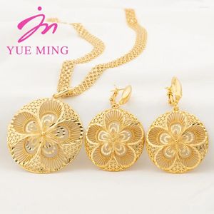 YM – ensemble de boucles d'oreilles et collier pour femmes, bijoux couleur or, en forme de fleur africaine, en cuivre de dubaï, pendentif rond creux, accessoires