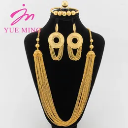 Collier Boucles d'oreilles Set Ym Luxury Dubai Gold Couleur avec Tassel 80 cm Chain Chain Bracles Brangles Bijoux pour les cadeaux pour femmes