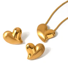 Ensemble collier et boucles d'oreilles Youthway en acier inoxydable brossé brillant, pendentif en forme de cœur, couleur or argent, bijoux antiallergiques, cadeau 2023