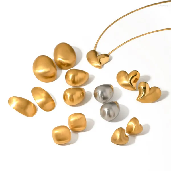 Ensemble collier et boucles d'oreilles Youthway en acier inoxydable, grande série de bijoux brossés brillants, plaqué or 18 carats, breloque tendance hypoallergénique