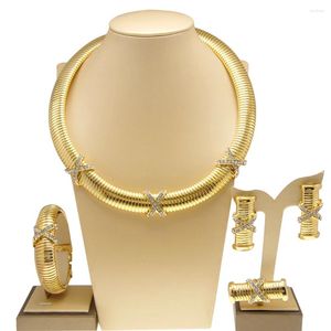 Collier Boucles d'oreilles Set Yulaili Bralizn Jewelry Classic Round With X Rhinestone High Quality Party Accessoires pour les femmes