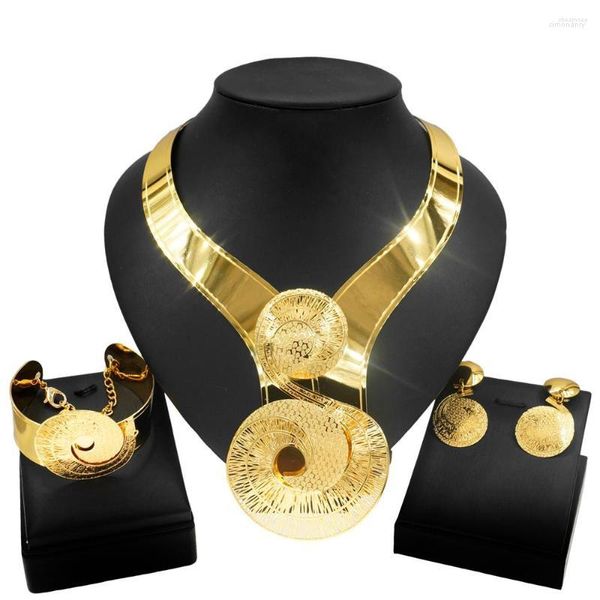 Collar Pendientes Conjunto Yulaili Alta calidad Tamaño grande Brasileño Pulsera de oro Joyería Fiesta de mujer 18K plateado