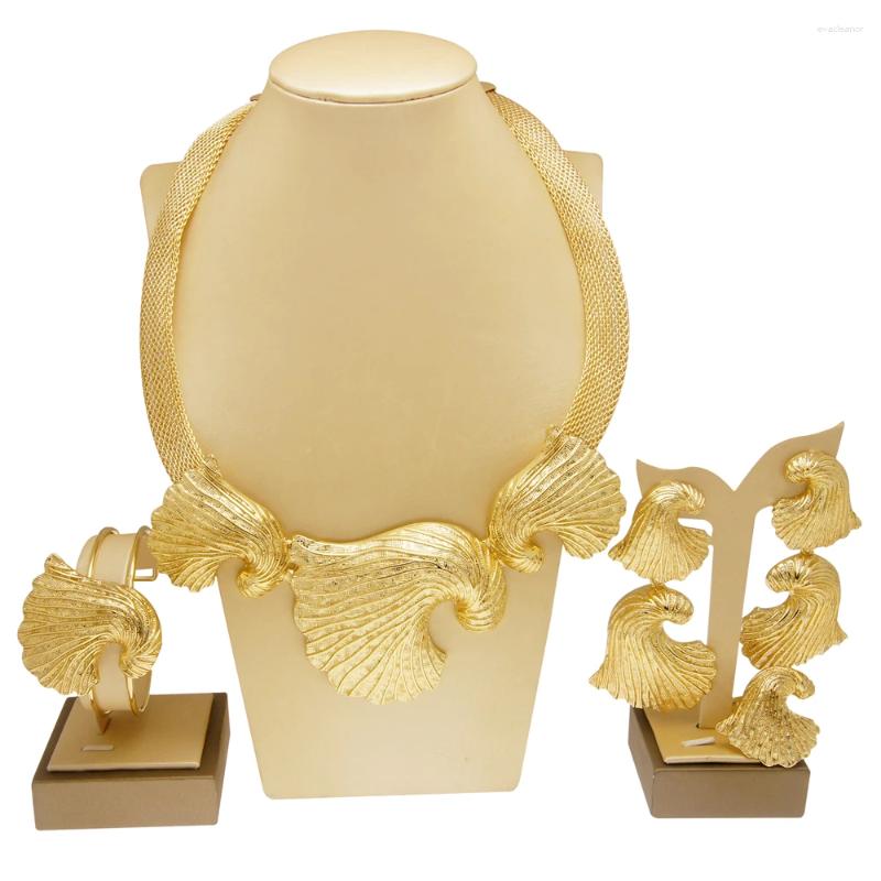 Halsband örhängen set yulaili italiensk guld pläterad för kvinna stor hänge bankett bröllop festtillbehör gåva