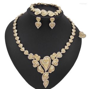 Collier boucles d'oreilles ensemble Yulaili femmes Design coeur forme cristal Bracelet anneau nigérian mariée mariage bijoux