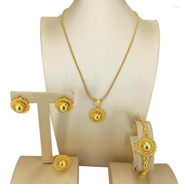 Conjunto de collar y pendientes Yuminglai, hermosa joyería brasileña para mujer, conjuntos de colgantes chapados en oro de Dubai FHK14261
