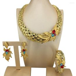 Collier boucles d'oreilles ensemble Yuminglai Fine Dubai plaqué or bijoux gros bracelets en pierre colorée pour les femmes FHK14167