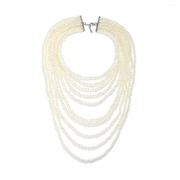 ZAA – ensemble de boucles d'oreilles et collier multicouches pour femmes, Vintage, chaîne de perles blanches, ras du cou, bijoux cadeaux de fête de vacances